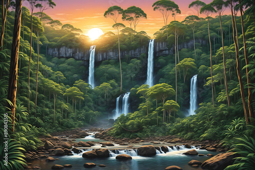 Illustration of the Queensland rainforest, inspired by bushwalks at Wooroonooran National Park