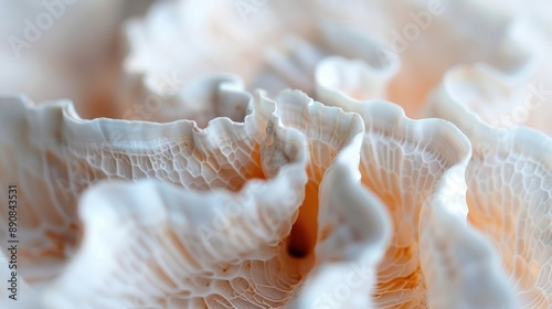 A detailed macro photograph of a delicate white coral structure, showcasing its intricate patterns and textures, highlighting the beauty found in marine environments. photo