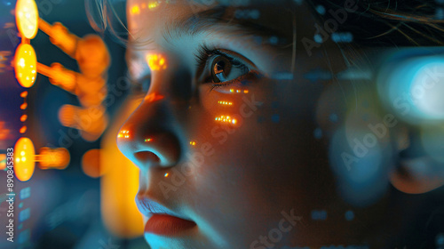 Girl with Data Reflections on Face