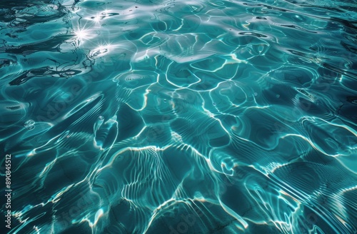 Teal Swimming Pool Water With Ripples And Sunlight Reflections