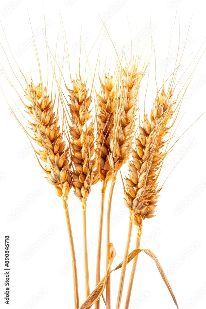 Close-up shot of three stalks of wheat on a white background Close-up shot of three stalks of wheat on a white background