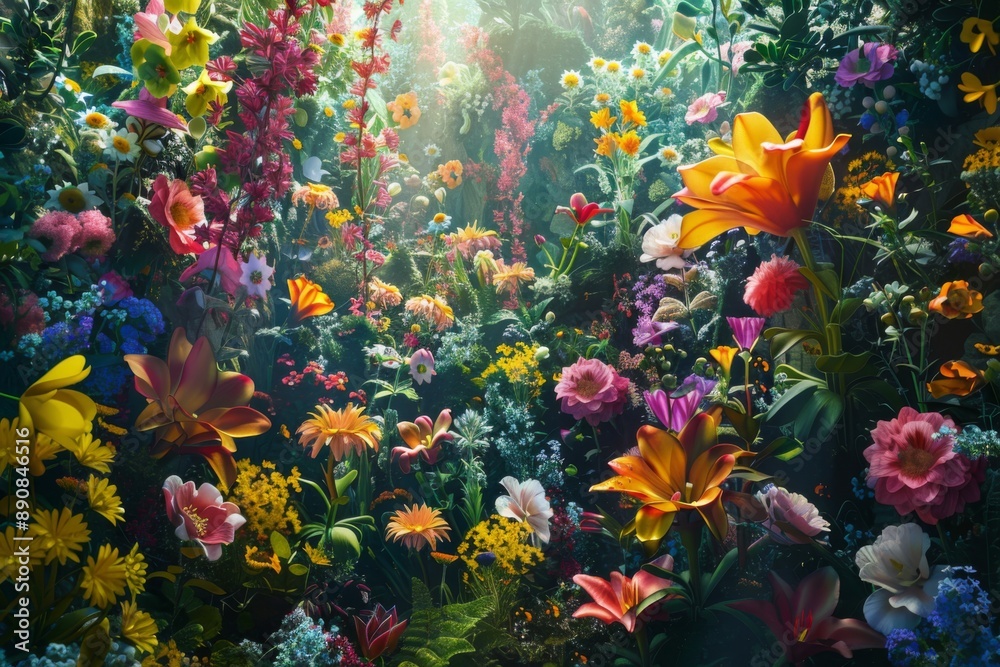 A whimsical illustration of a world covered in vibrant flowers and plants, representing the beauty and abundance of a thriving environment. A whimsical illustration of a world covered in vibrant flowers and plants, representing the beauty and abundance of a thriving environment.