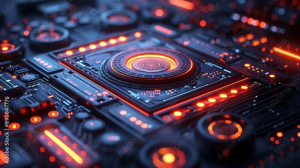 Fototapeta premium Product launch invitation with an open area and writing space available on the left side The card features innovative and futuristic design elements highlighting the introduction of a new product