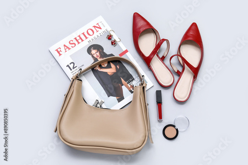 Red slingback flats, bag, m...