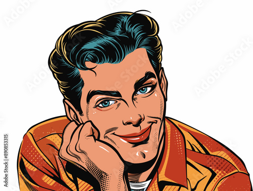 Portrait of a young man in a red jacket. Vector illustration.