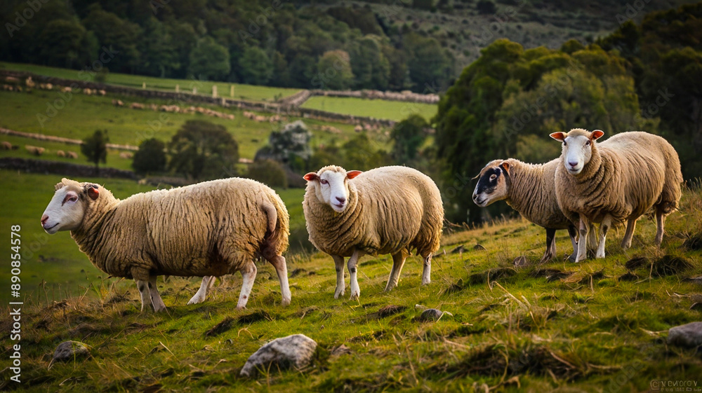 Fototapeta premium Sheep animal mammal farm nature pasture illustation art photo CGI fake