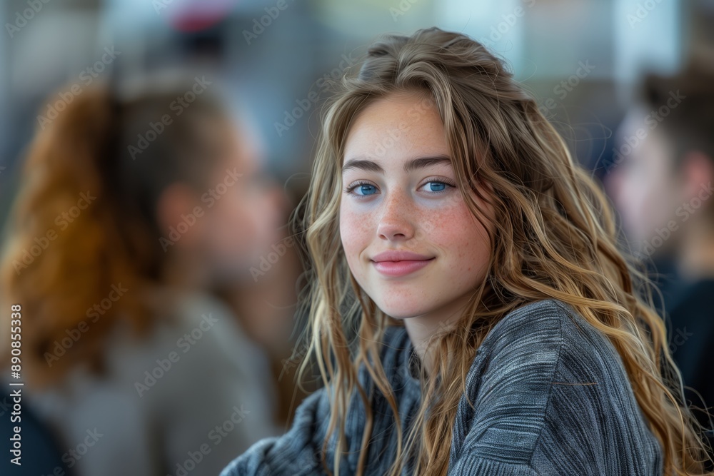 Young Woman Smiling During Daytime Indoor Activity Young Woman Smiling During Daytime Indoor Activity