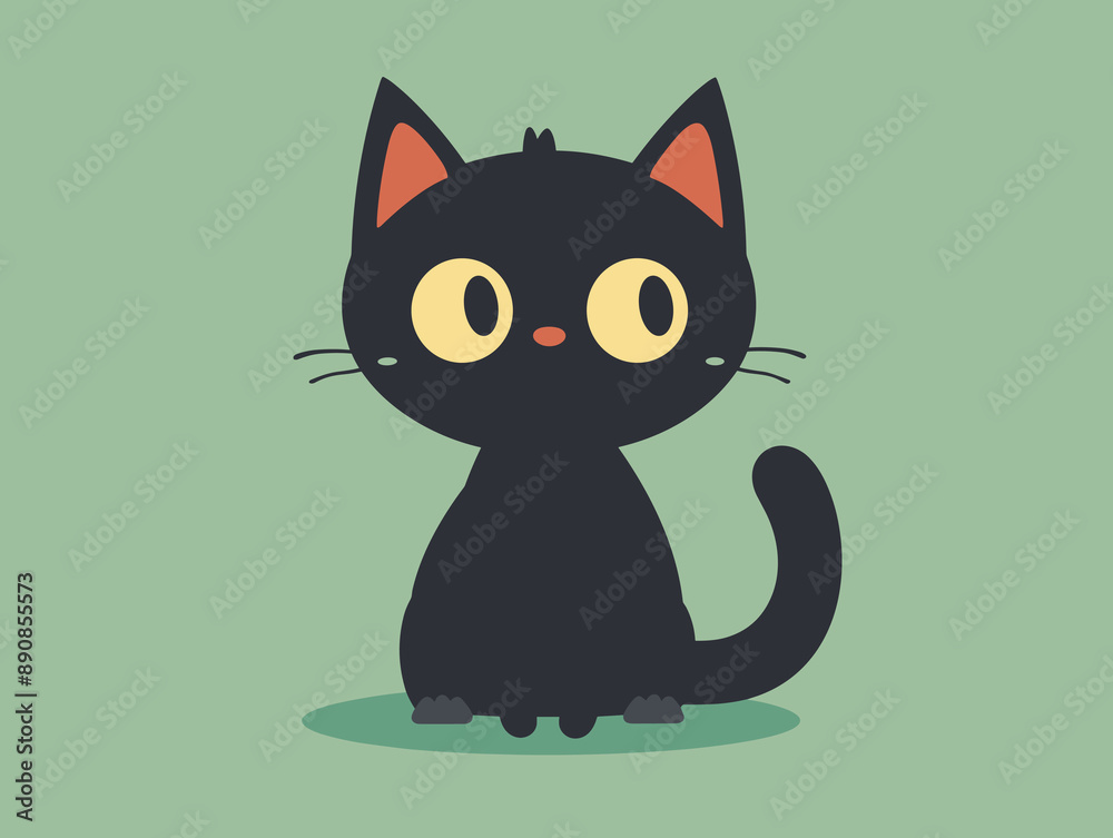 Cute cartoon black cat on a green background. Vector illustration. Cute cartoon black cat on a green background. Vector illustration.
