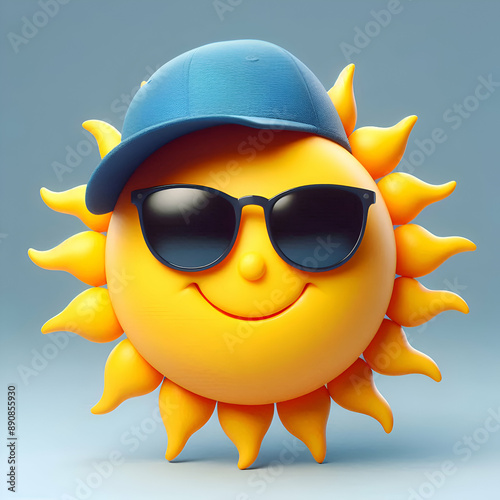 3d Sun is wearing Glasses and Hat