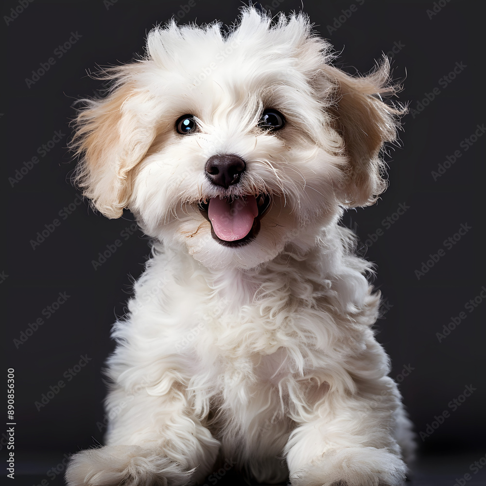 Smile maltipool Maltese poodle puppy little dog pet teddy brown white isolated Smile maltipool Maltese poodle puppy little dog pet teddy brown white isolated