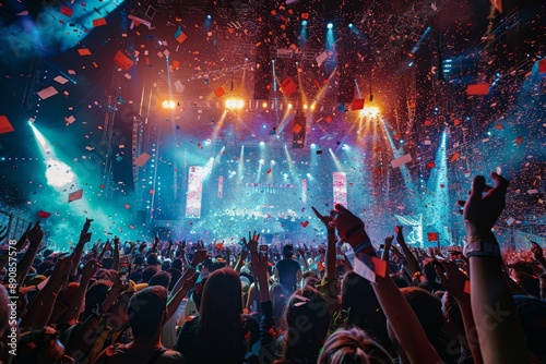 A music festival with a brightly lit stage.AI generativ, Generative AI © Dream Canvas