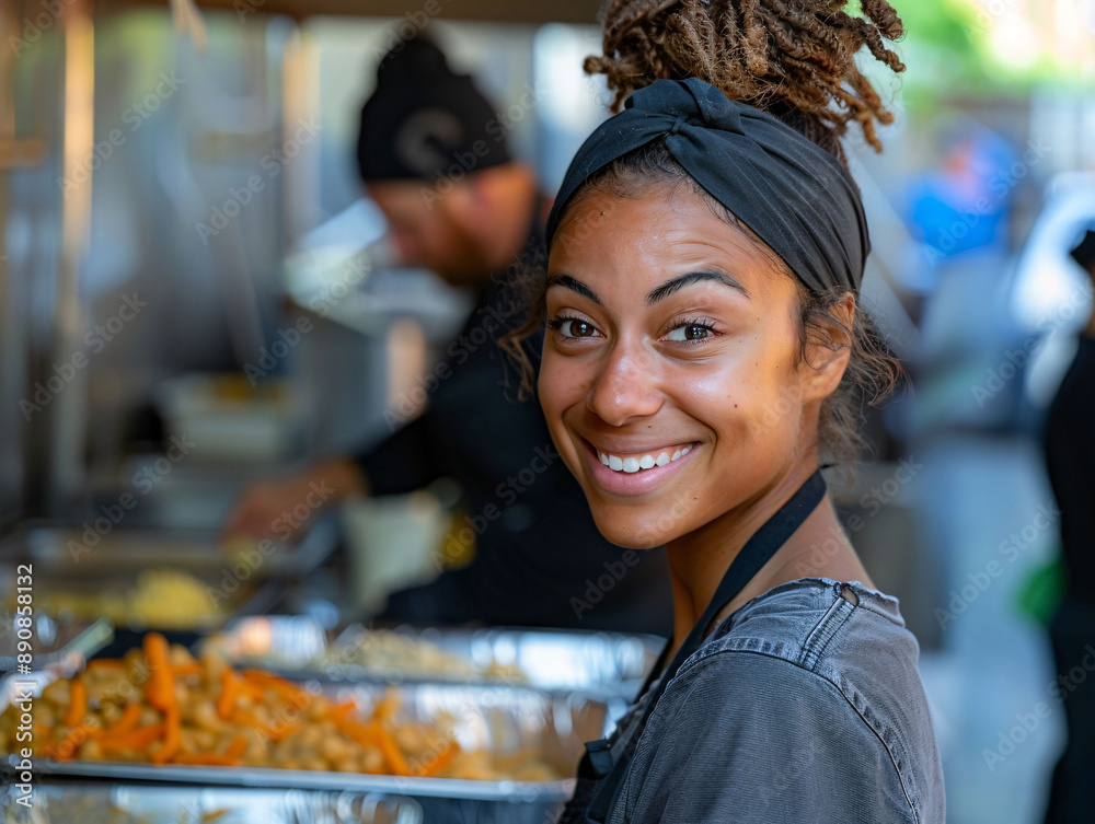 Cheerful cook in a busy kitchen Cheerful cook in a busy kitchen