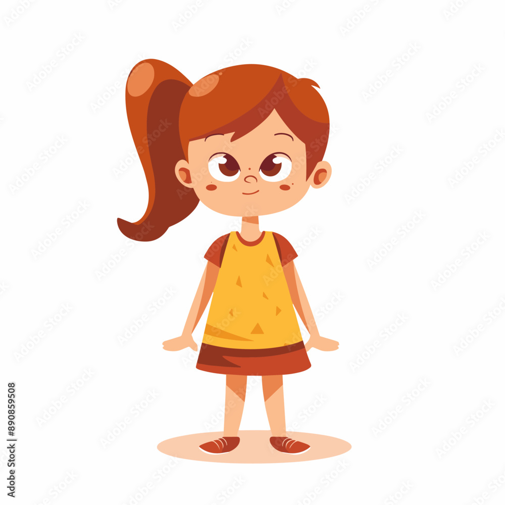 A cartoon girl with a ponytail and a yellow shirt. She is smiling and looking at the camera A cartoon girl with a ponytail and a yellow shirt. She is smiling and looking at the camera
