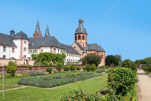 cloister garden of famous cathedral in Seligenstadt, Germany photo