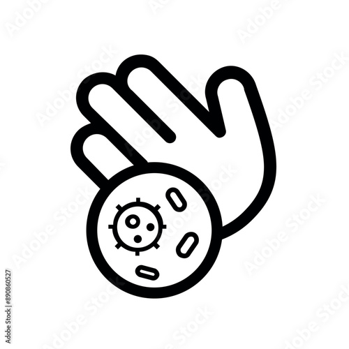 micro. vector illustration. black simple icon, sign or symbol. web. hands with germs on them. dirty hands. hand under a microscope. health and medicine. virus. hygiene