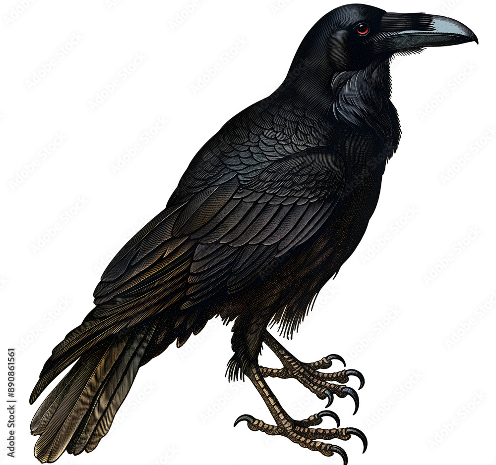 Fototapeta premium Vintage retro black and white painted illustration of a crow