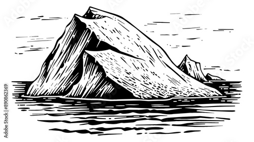 iceberg engraving black and white outline