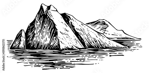 iceberg engraving black and white outline