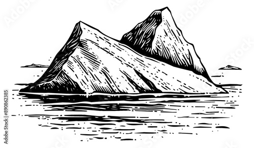 iceberg engraving black and white outline