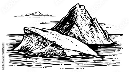 iceberg engraving black and white outline