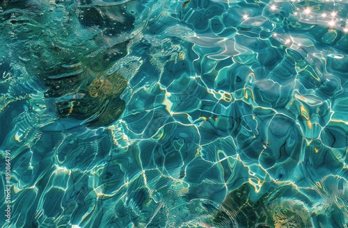 Teal Swimming Pool Water With Ripples And Sunlight Reflections
