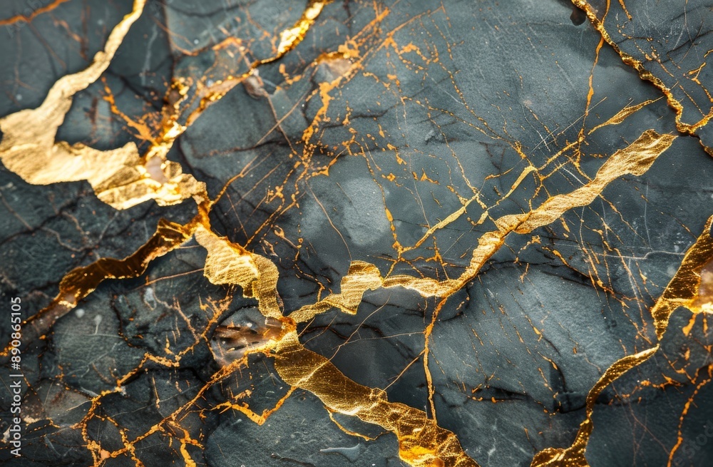 Close Up Of Black Marble With Golden Veins Close Up Of Black Marble With Golden Veins