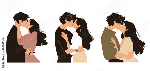 Romantic vector illustration of couples kissing, perfect for love-themed backgrounds, wallpapers, and greeting cards.
