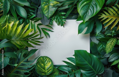 White Card Surrounded By Lush Tropical Greenery