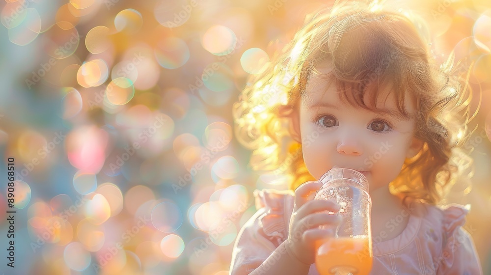 a young child model, about 2 years old, enjoying a drink from a bottle. a young child model, about 2 years old, enjoying a drink from a bottle.