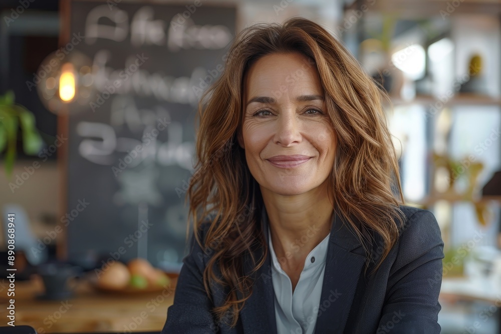 Happy mid aged business woman manager at office. Corporate leader, bank or insurance agent, lawyer, accountant, successful woman, leader manager looking at, Generative AI Happy mid aged business woman manager at office. Corporate leader, bank or insurance agent, lawyer, accountant, successful woman, leader manager looking at, Generative AI