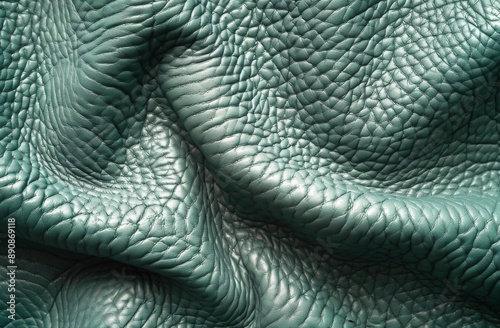 Closeup of Green Leather With Wrinkled Texture