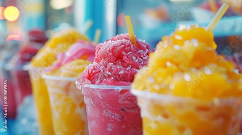 Cups of Slushies / Granitas on a summer blurred background photo