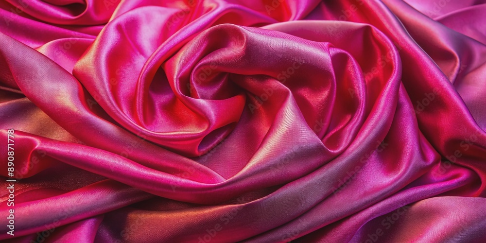 Vibrant pink and red silk fabric folds create a luxurious and elegant abstract background with intricate textures and shimmering highlights for fashion or design projects. Vibrant pink and red silk fabric folds create a luxurious and elegant abstract background with intricate textures and shimmering highlights for fashion or design projects.