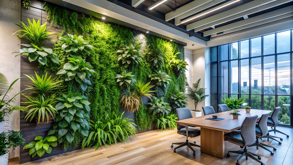 Modern office interior design with green wall bringing nature indoors Modern office interior design with green wall bringing nature indoors