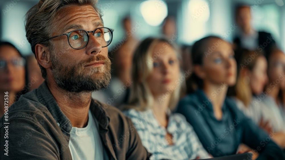 business people attending a course, sitting down, looking at the teacher business people attending a course, sitting down, looking at the teacher