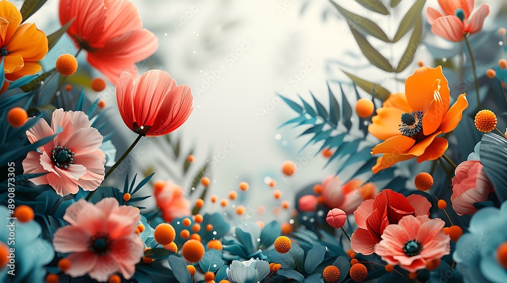 Fototapeta premium Birthday invitation with an open area and writing space available on the left side The card is filled with colorful and cheerful illustrations creating a joyful atmosphere for the celebration