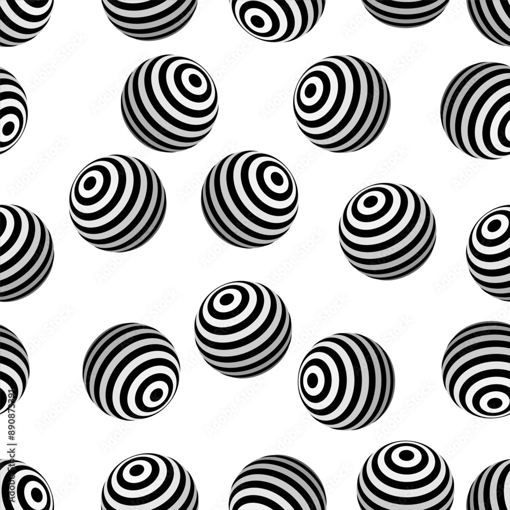 Seamless background of black-striped balls