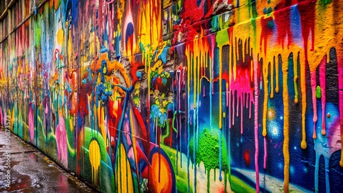 Colorful urban graffiti wall art expressing creativity