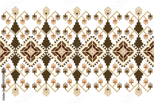 Geometric floral pattern background vector illustration.flower ethnic pixel pattern,Aztec style,abstract background.design for texture,fabric,clothing,decoration,print,sarong.