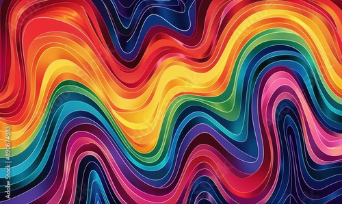 Abstract background of rainbow groovy Wavy Line design in 1970s Hippie Retro style. pattern ready to use for cloth, textile, wrap and other, Generative AI