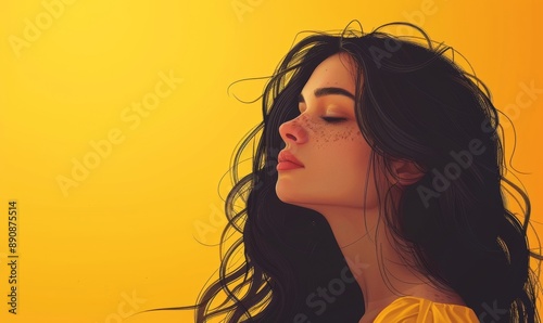 Sadness woman on yellow background illuatration, Generative AI