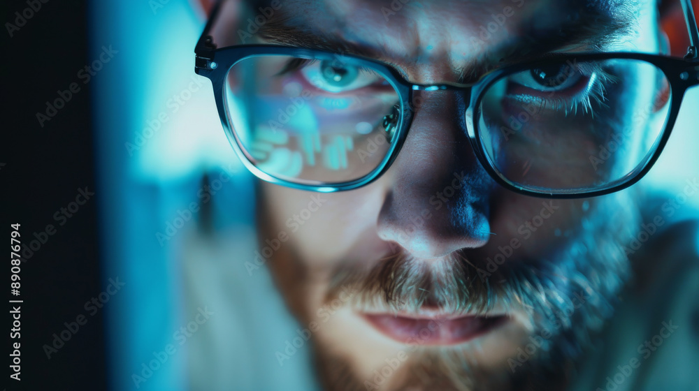 A man with glasses is staring at the camera with a serious expression A man with glasses is staring at the camera with a serious expression