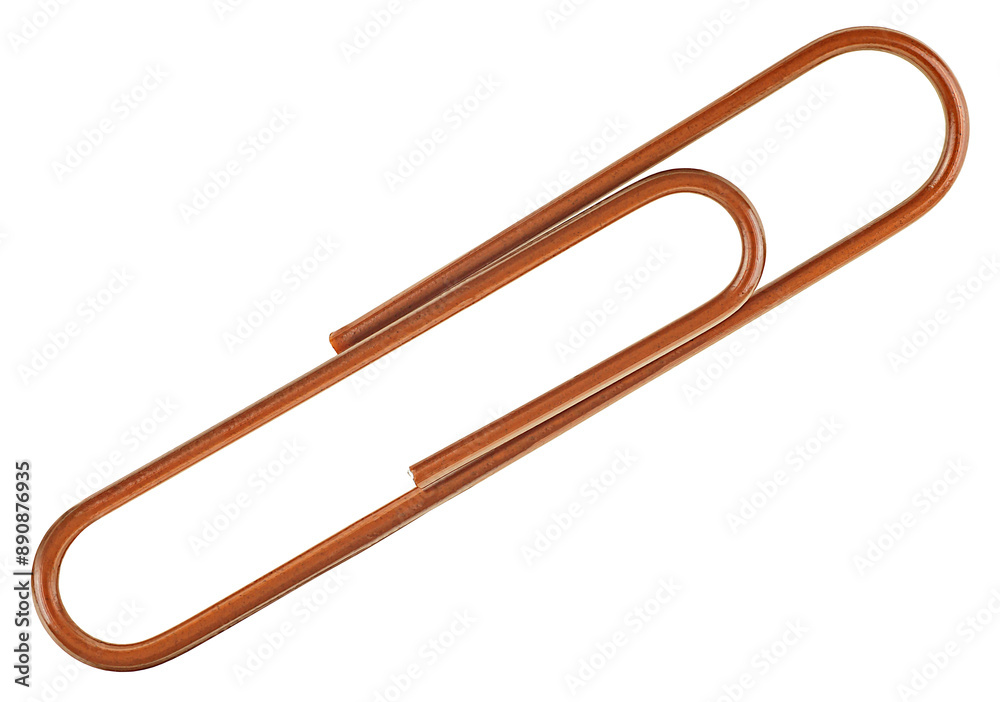Brown paper clip isolated on a white background, top view. Brown paper clip isolated on a white background, top view.