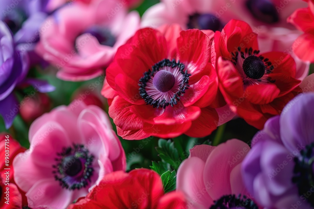 Fototapeta premium A close-up shot of a bouquet of red and purple flowers