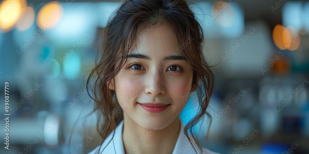 Portrait of a smiling young woman with bokeh background. Healthcare and beauty concept. Portrait of a smiling young woman with bokeh background. Healthcare and beauty concept.