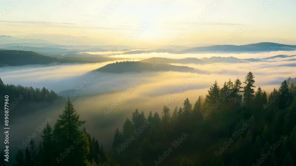 Morning Glory: Sunbeams and Fog in the Pine Forest Morning Glory: Sunbeams and Fog in the Pine Forest