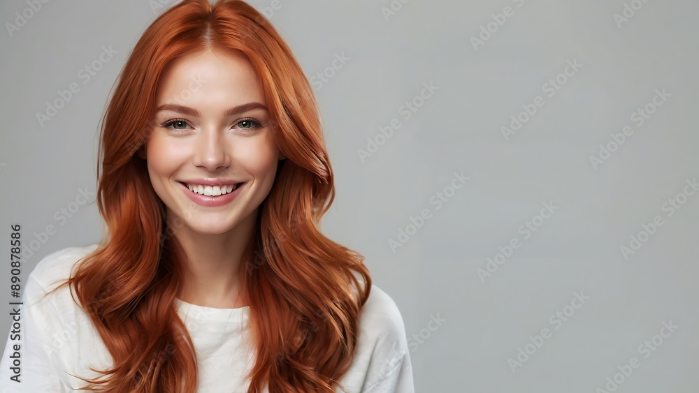 Beauty portrait of happy attractive young woman with glowing healthy radiant pure skin and beautiful hair. Pretty european girl model smiling on background advertising skin care cosmetic Beauty portrait of happy attractive young woman with glowing healthy radiant pure skin and beautiful hair. Pretty european girl model smiling on background advertising skin care cosmetic