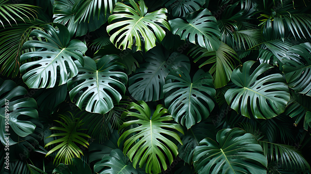 Lush Monstera Leaves in Tropical Foliage