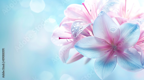 Delicate Pink Flowers on Soft Blue Background