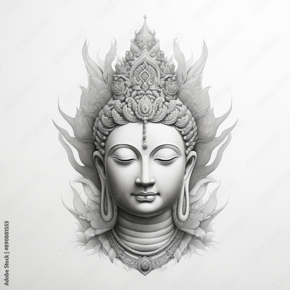 Black and white portrait of Bodhisattva Black and white portrait of Bodhisattva